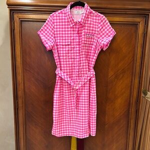 Vineyard Vines Pink and White Gingham Shirt Dress size 8